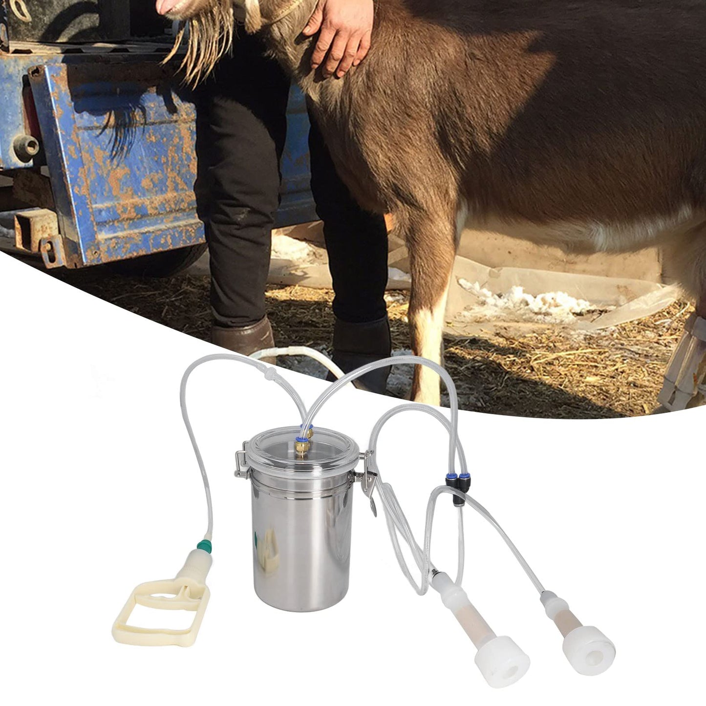 2L Goat Milking Machine Electric, Manual Goat Milker with Stainless Steel Bottle Goat Milker Machine Electric Pump for Milk Plant, Dairy Farm,Sheep Farm Portable Livestock Milking Supplies