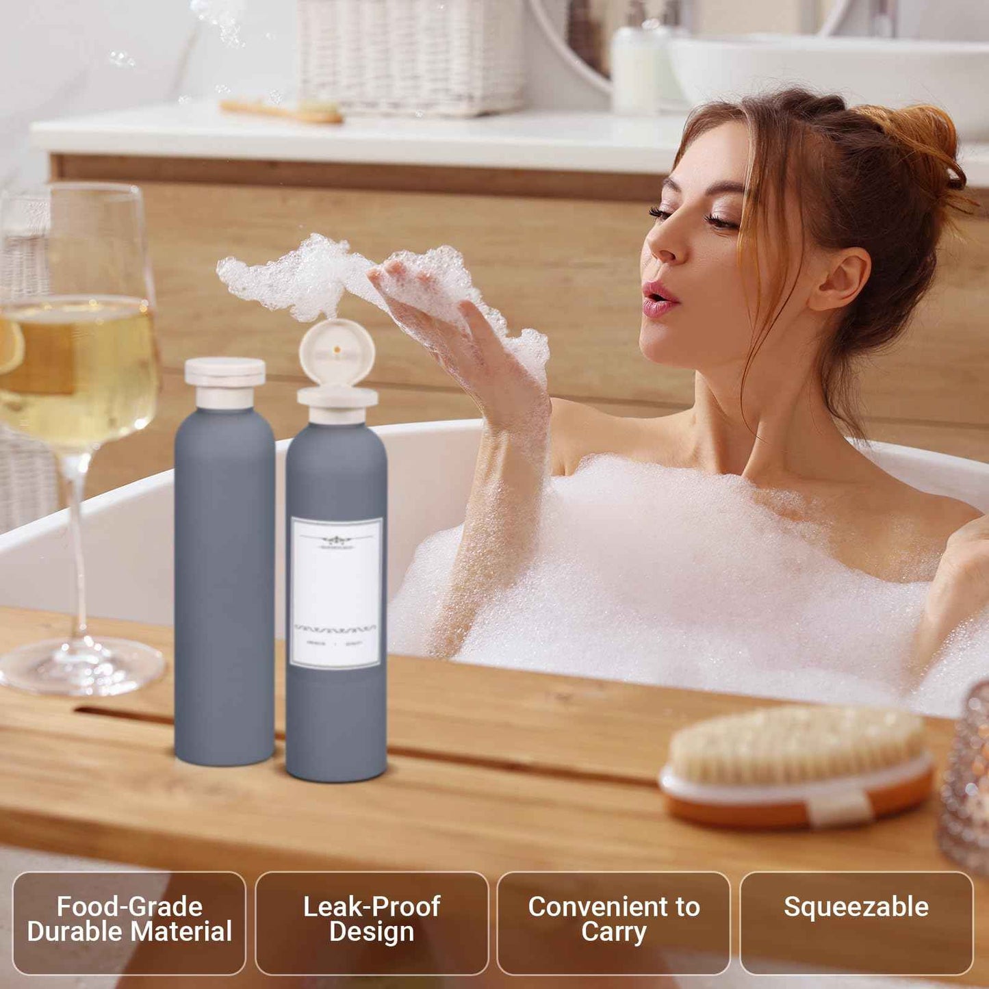 UMETASS Travel Shampoo Bottle, Empty Plastic Squeeze Bottles 8.8oz with Flip Cap, Lotion Container for Toiletries Travel Size Shampoo and Conditioner