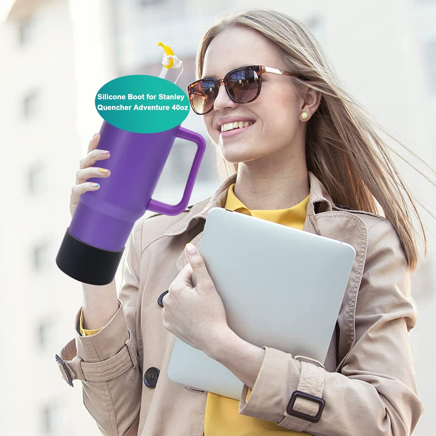 4Pack Silicone Boot for Stanley 40oz Quencher Adventure & Stanley IceFlow 30oz 20oz &Hydroflask 12-24 oz, Reduces Scratches Protective Cup Bottom Sleeve Compatible with Stanley Cup Accessories