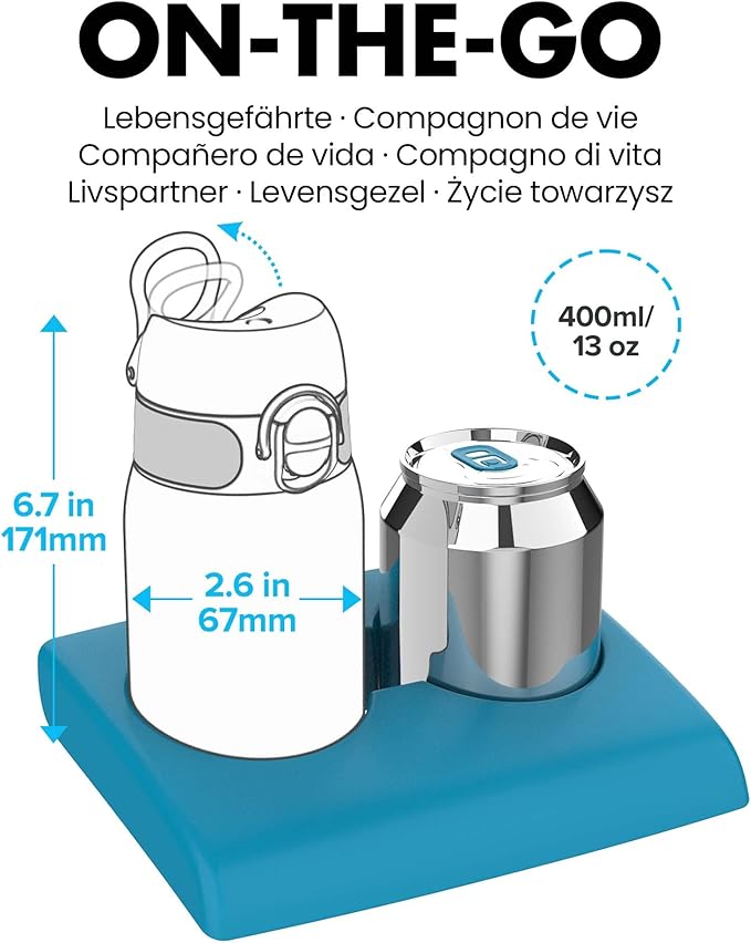 Ion8 Kids Water Bottle, Steel 400 ml/13 oz, Leak Proof, Easy to Open, Secure Lock, Dishwasher Safe, Flip Cover, Carry Handle, Easy Clean, Durable, Scratch Resistant, Raised Print, Dog Dreaming Design