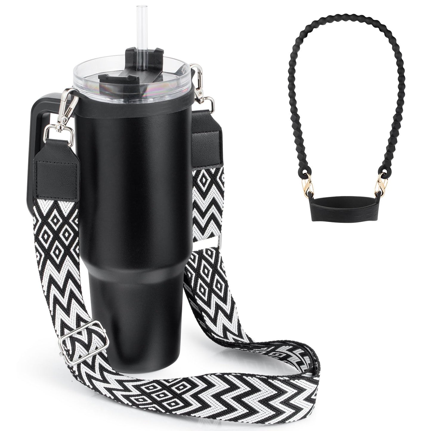Water Bottle Handle for Stanley Cup 40/30/20 OZ, Holder for Owala/Hydroflask/Simple Modern/Yeti Tumbler, Handle with Strap Fits Most 8-40oz Bottles, Sling for Stanley Cup Accessories