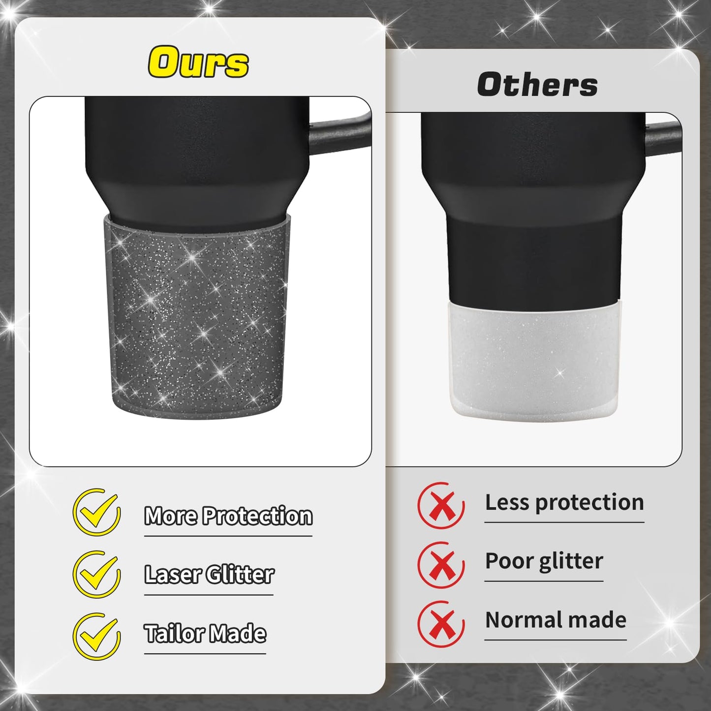 WUQID Glitter Higher Silicone Boot Compatible with Stanley Quencher H2.0 40oz 30oz 20oz & IceFlow Flip 30oz 20oz, Tumbler Cups Anti-Slip Bottom Sleeve Cover