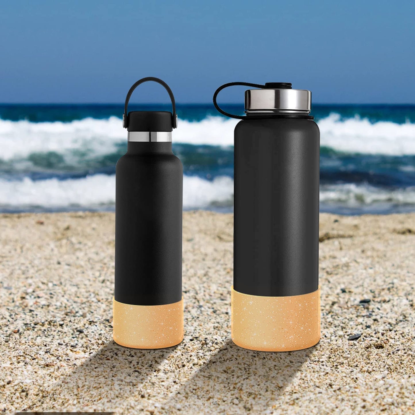 WUQID Protective Bling Silicone Boot Sleeve, Compatible with Stanley Tumbler 20-40oz & Hydro Flask Bottle 12oz-24oz, Glitter Reduces Dents Sleeve Cover for More Bottles/Tumblers Bottom of 2.83-2.95in