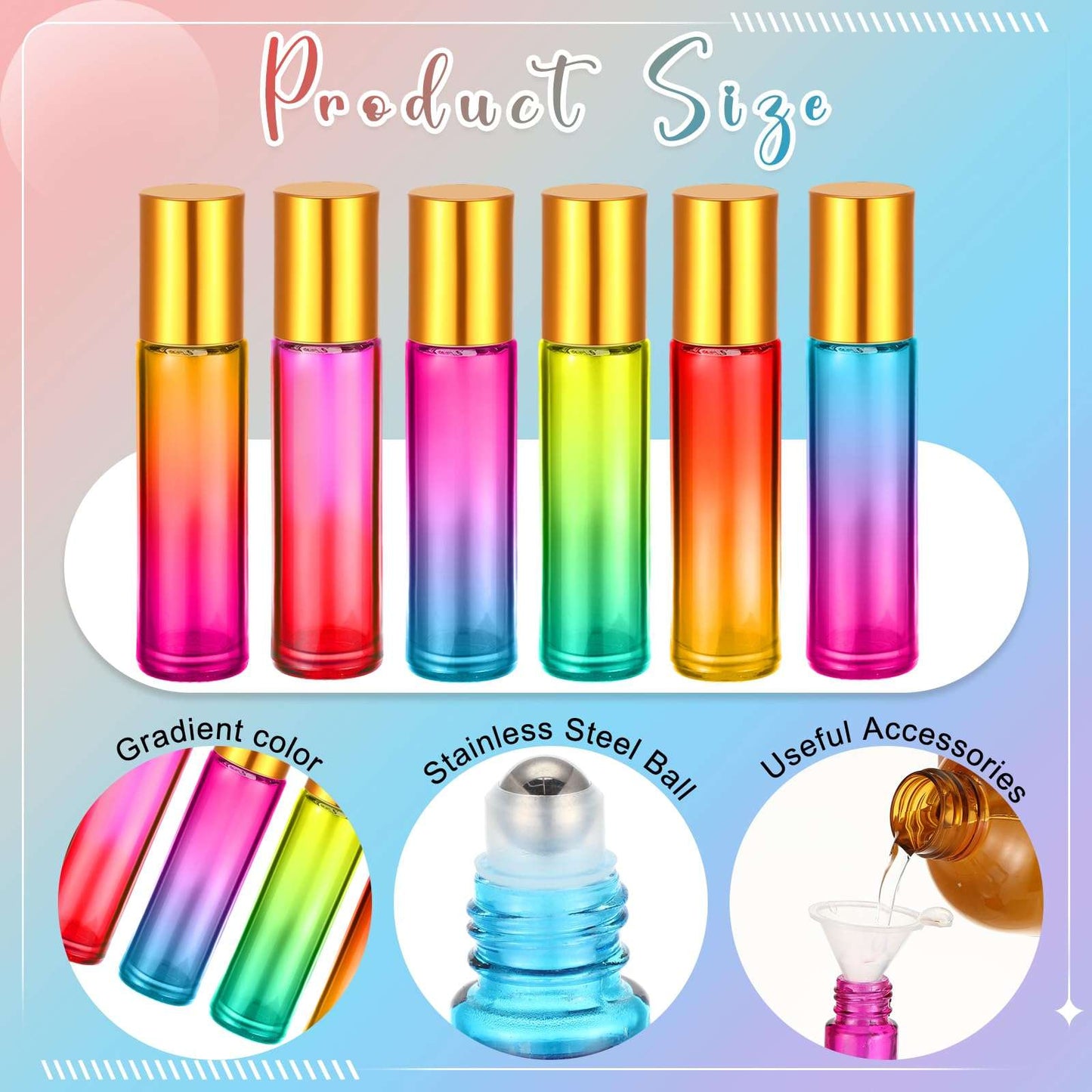 Sumind 150 Pcs Essential Oil Roller Bottles 10 ml Glass Empty Roll on Bottles with Stainless Steel Balls Leak Proof with 5 Funnel for Travel Essential Oil(Mixed Colors)