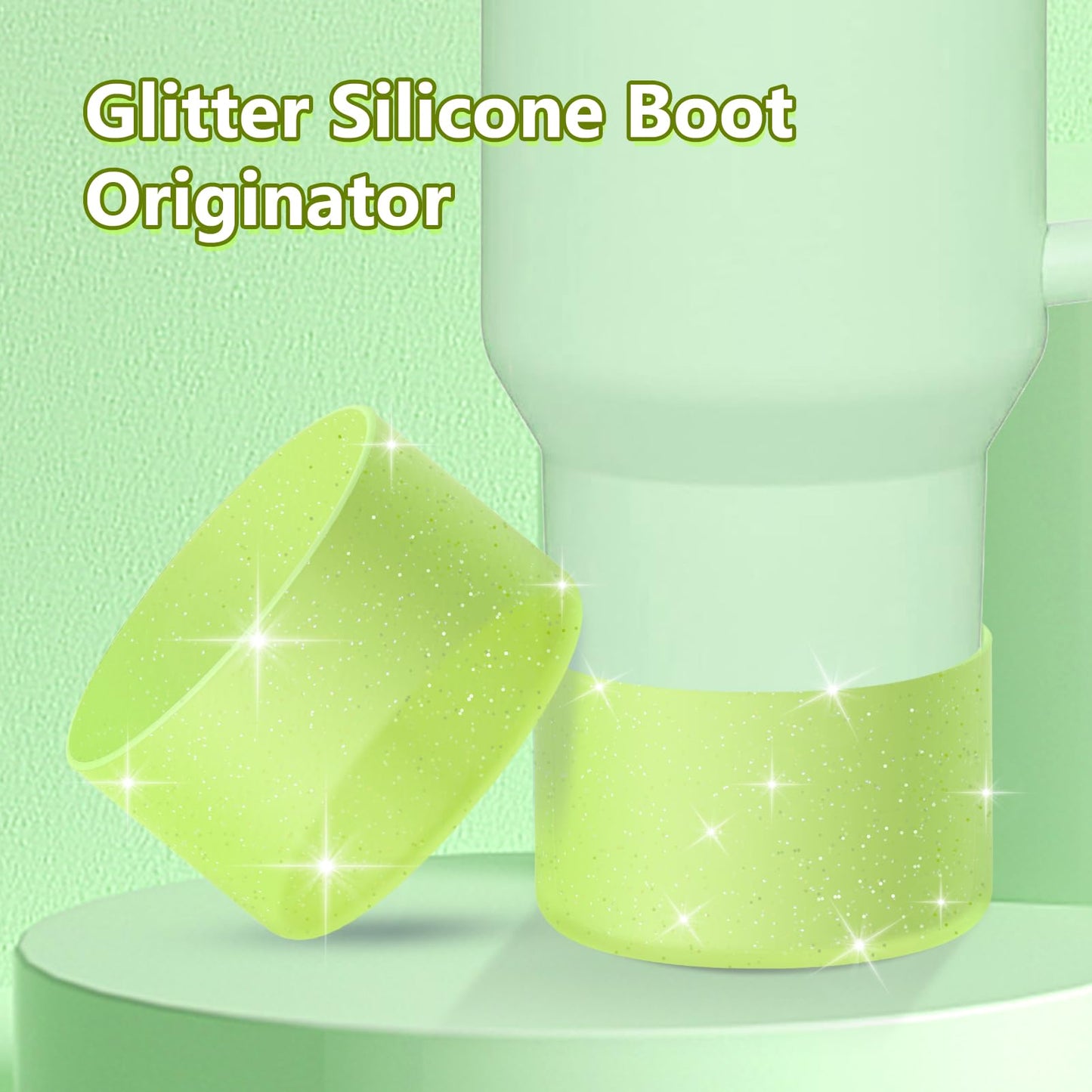 WUQID Protective Bling Silicone Boot Sleeve, Compatible with Stanley Tumbler 20-40oz & Hydro Flask Bottle 12oz-24oz, Glitter Reduces Dents Sleeve Cover for More Bottles/Tumblers Bottom of 2.83-2.95in