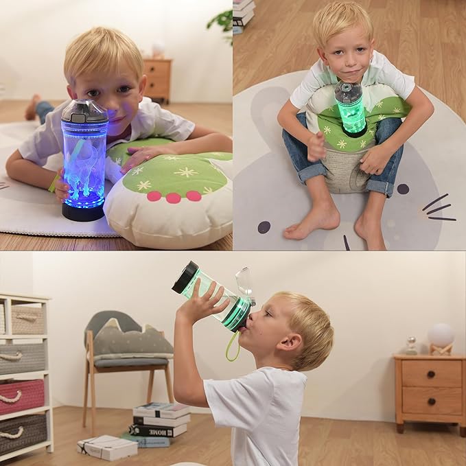 Kids Water Bottle with Train Design 3D Glowing LED Light-Tritan BPA Free,Perfect for Back-to-School Season, Girls, Boys, Kids, Holiday Camping, Picnic Gifts - 14 oz Travel Mug