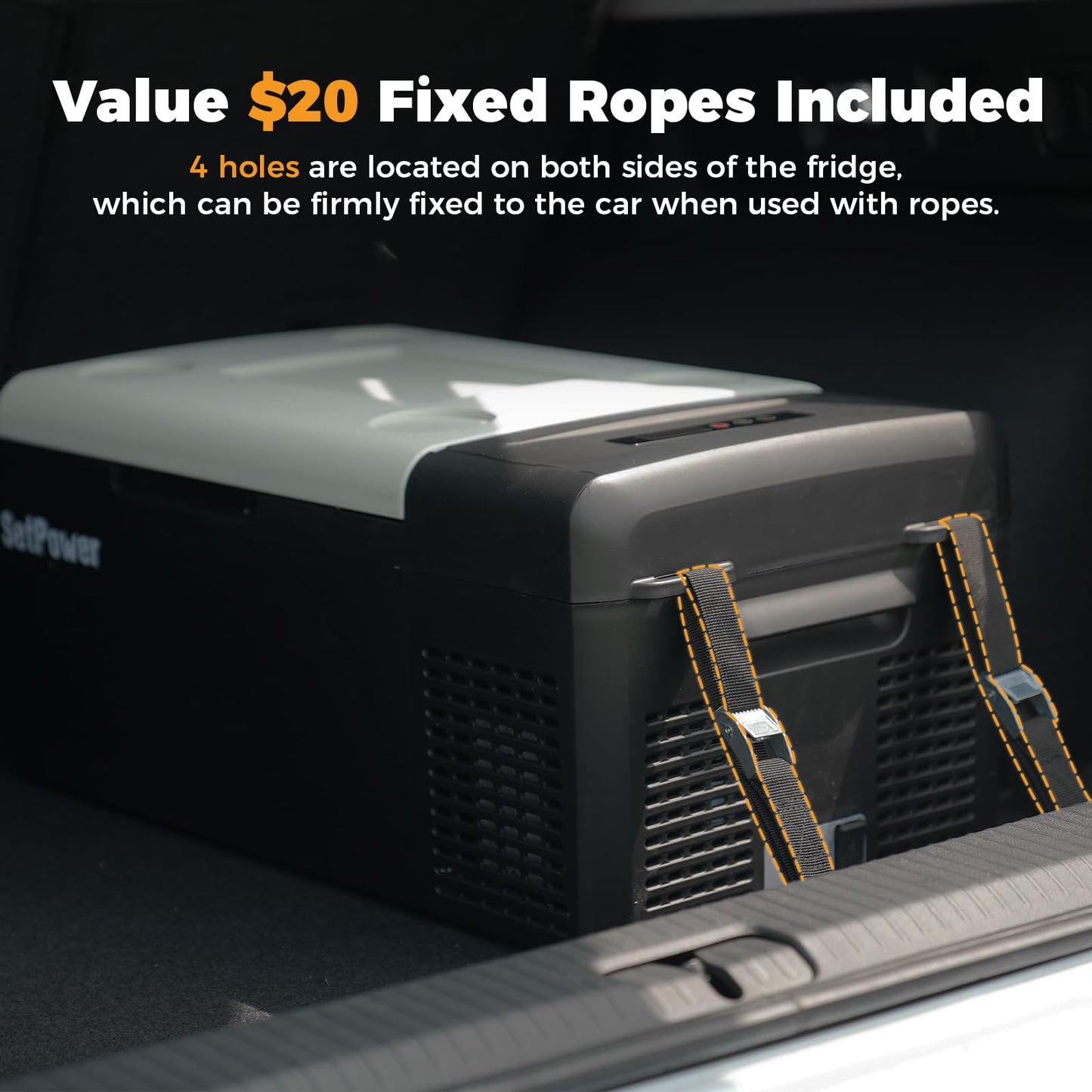 Setpower 12 Volt Refrigerator, 21QT portable freezer,12V Car Fridge With Fix Ropes,Compressor Electric Cooler -4℉~68℉,Plug in cooler for vehiclesTruck RV SUV Van Travel Camping RoadTrip