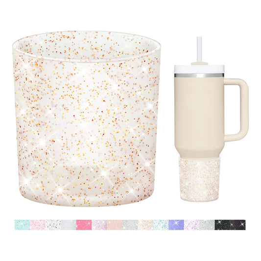 WUQID Glitter Higher Silicone Boot Compatible with Stanley Quencher H2.0 40oz 30oz 20oz & IceFlow Flip 30oz 20oz, Tumbler Cups Anti-Slip Bottom Sleeve Cover