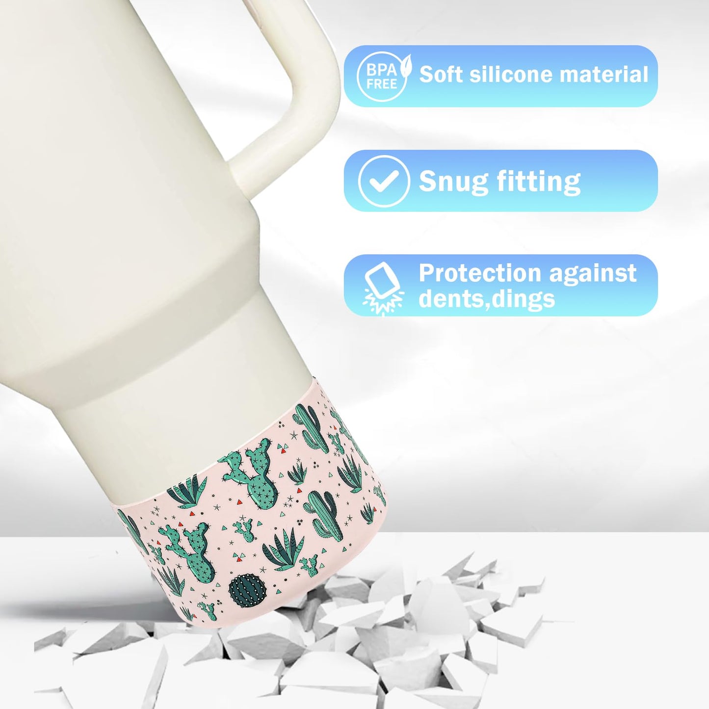 WK IEASON 2 Pcs Tumbler Bottom Protector Boot for Stanley Quencher Adventure 40oz & Stanley IceFlow 20oz 30oz and Compatible with Hydro Flask Water Bottle 12oz 21oz 24oz (Rose Quartz cactusx2)