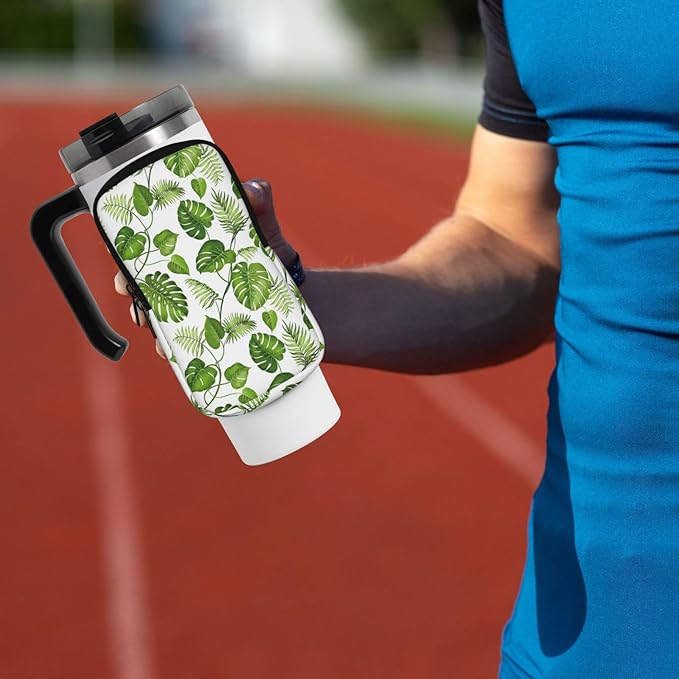 Water Bottle Pouch for Stanley Cup 40oz 30oz,Personalized Gym Purse for Men Women, Tumbler Pouch with Versatile Pocket Water Bottle Bag for Cards, Keys, Phone Botanical Leaf