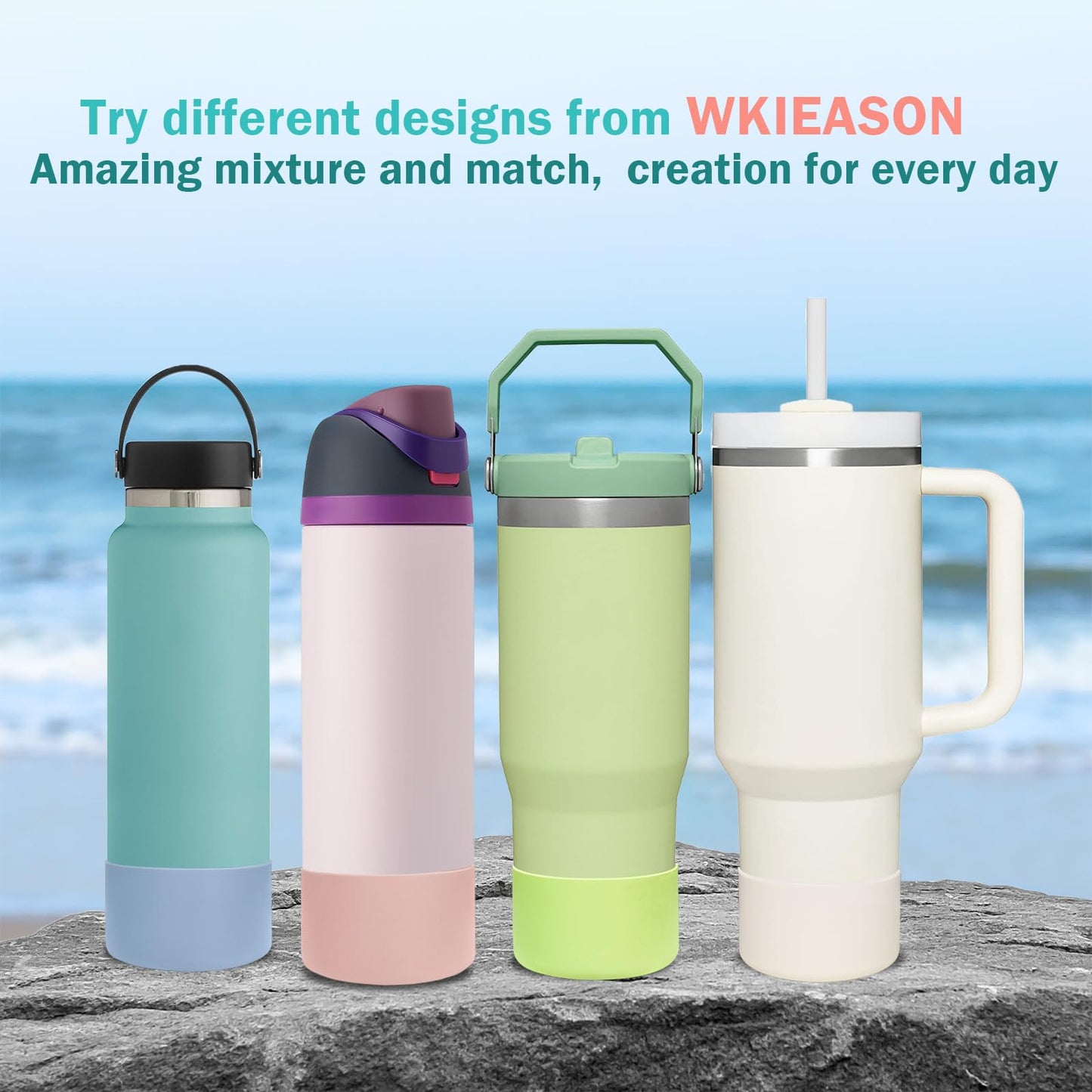 WK IEASON 2 Pcs Tumbler Bottom Protector Boot for Stanley Quencher Adventure 40oz & Stanley IceFlow 20oz 30oz and Compatible with Hydro Flask Water Bottle 12oz 21oz 24oz (Creamx2)
