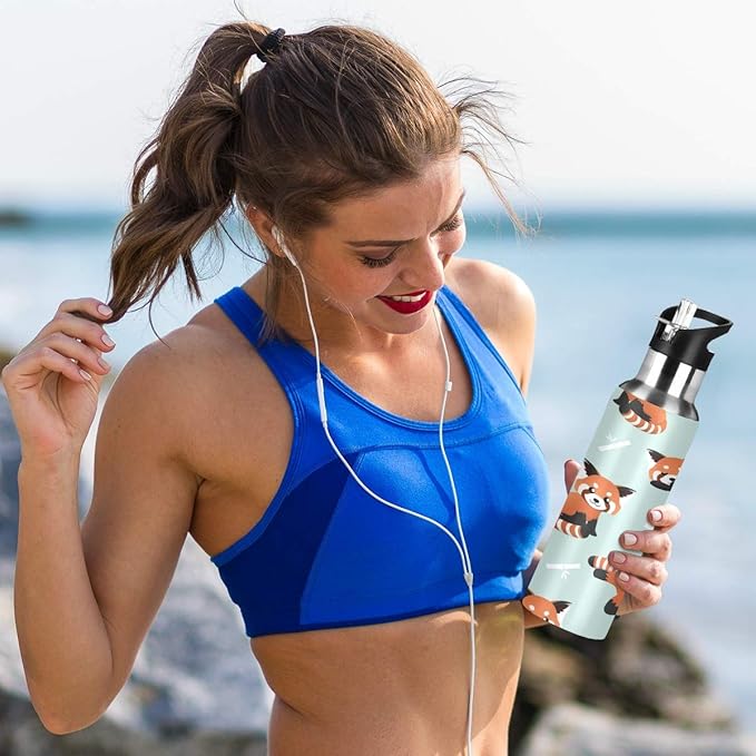 Blueangle Cute Red Panda Water Bottle with Straw, Insulation Stainless Steel Water Bottle BPA Free Water Jug for Fitness Camping Outdoor Sports