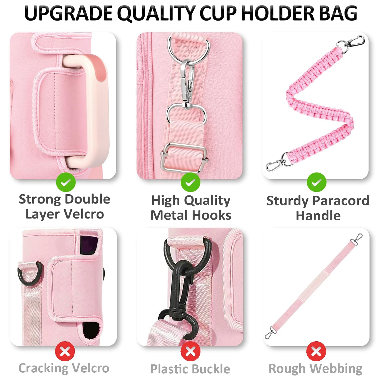 WEREWOLVES Water Bottle Carrier Bag with Phone Pocket for Stanley 40 oz Tumbler, Water Bottle Holder with Adjustable Strap & Paracord Handle, Neoprene Holder for Stanley Cup Accessories (Pink)
