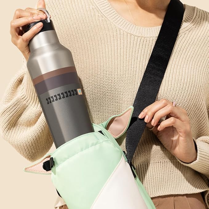 Corkcicle x Star Wars Grogu Crossbody Water Bottle Sling Bag, Fits 16 oz to 40 oz Tumbler – Water Bottle Holder with Strap Securely Holds Bottle, Cards, Phone, & Keys