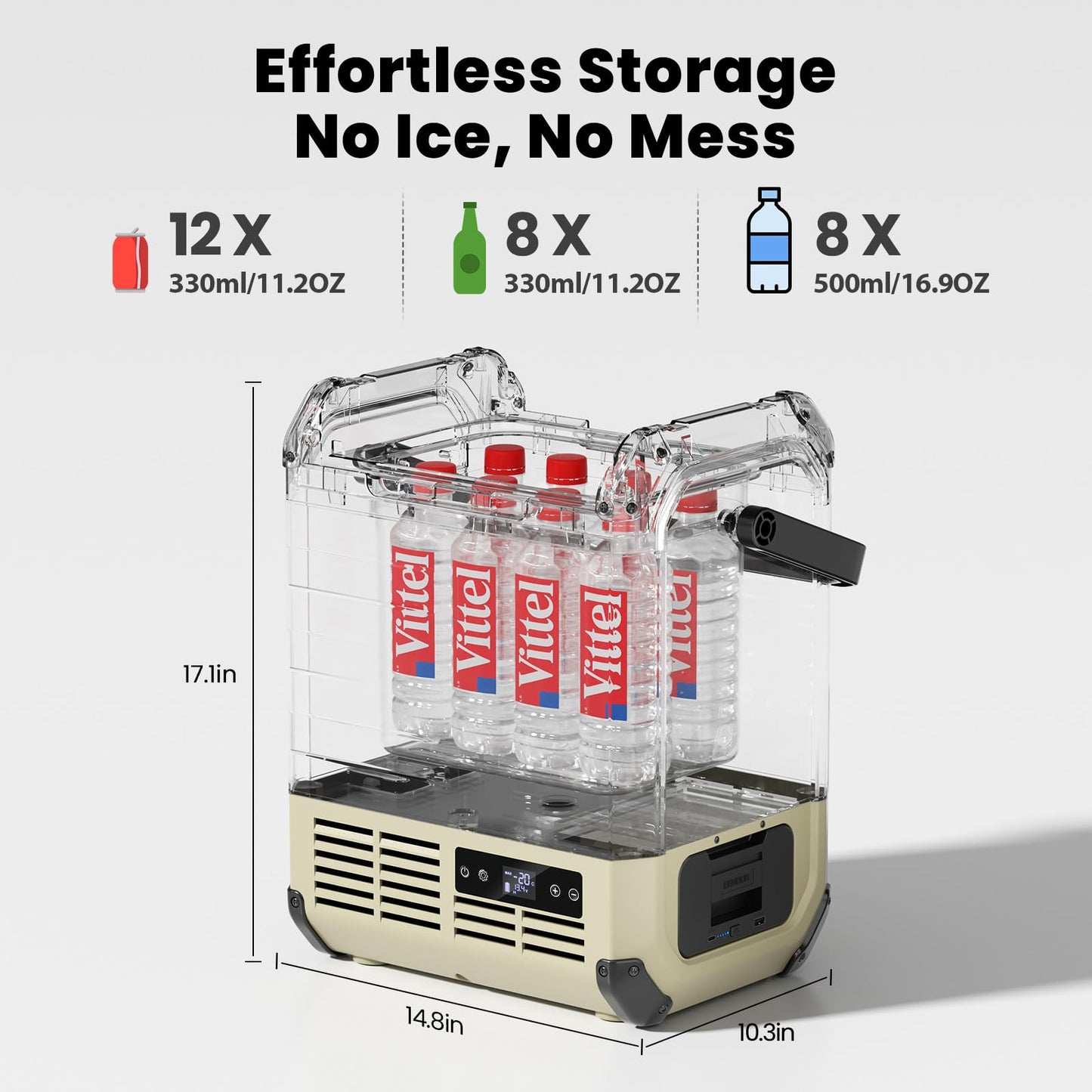 EENOUR D10 12 Volt Car Refrigerator, Portable Freezer 10.6Qt/10L Battery & Solar Powered Cooler 25W, -4~50℉, 12/24V DC, 110~240V AC, Idea for 2 People, Road Trips, Truck, Camping (Battery Included)