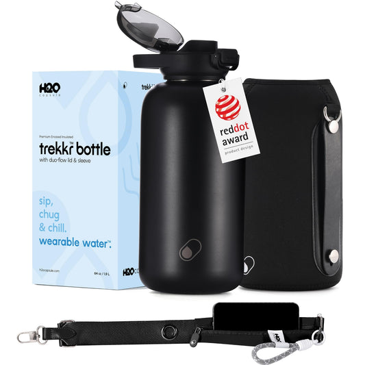 H2O Capsule Half Gallon Insulated Water Bottle With Straw - Stainless Steel Thermos Water Bottle With Sipping/Chugging Lid & Shoulder Strap For Storage - 64 oz Vacuum Flask, Keeps Hot Cold (Black)