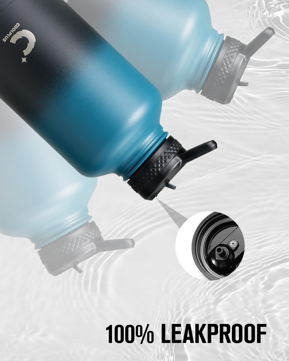 64 oz Water Bottle Insulated, Coolplus Half Gallon Insulated Water Jug With Straw Stainless Steel Double-Walled Vacuum Metal Large Flask Bpa-Free Leakproof, Keep Cold 48 Hrs Hot 24hrs, Blue Black