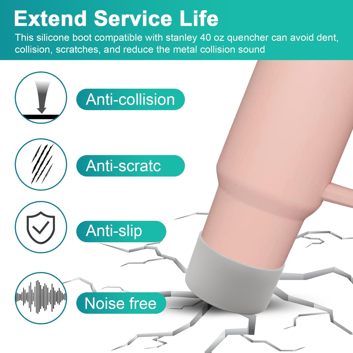 4Pack Silicone Boot for Stanley 40oz Quencher Adventure &Stanley IceFlow 30oz 20oz &Hydro Flask 12-40oz, Protective Cup Bottom Sleeve Cover Compatible with Stanley Cup Accessories (Gray)