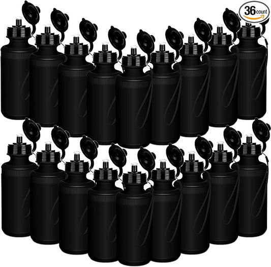Zubebe 36 Pcs Sports Water Bottles Bulk 20 oz Squeeze Reusable Plastic Water Bottle with Nylon Strap Blank DIY Water Bottles for Kids Adults School Thanks Gift Outdoor Sport Fitness