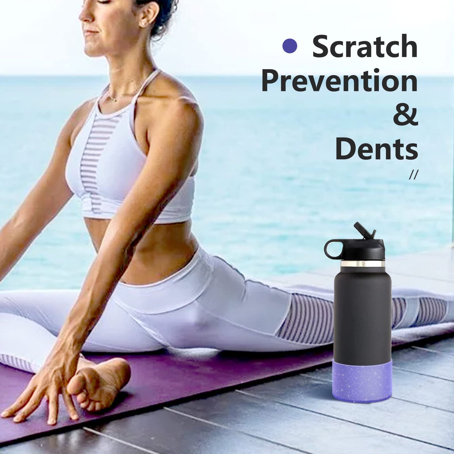 WUQID Protective Bling Silicone Boot Sleeve, Compatible with Stanley Tumbler 20-40oz & Hydro Flask Bottle 12oz-24oz, Glitter Reduces Dents Sleeve Cover for More Bottles/Tumblers Bottom of 2.83-2.95in