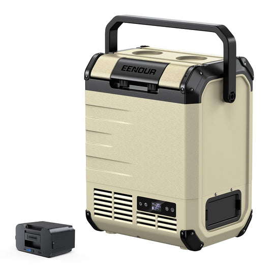 EENOUR D10 12 Volt Car Refrigerator, Portable Freezer 10.6Qt/10L Battery & Solar Powered Cooler 25W, -4~50℉, 12/24V DC, 110~240V AC, Idea for 2 People, Road Trips, Truck, Camping (Battery Included)