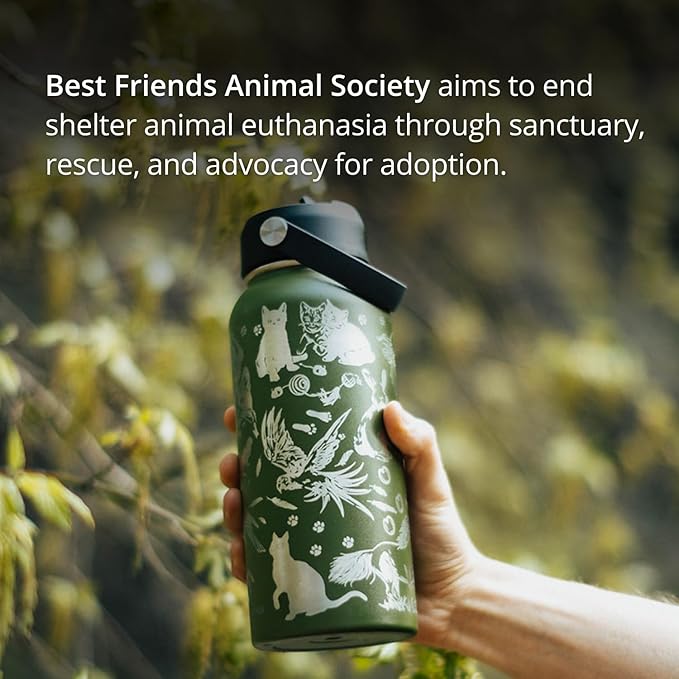 Animal Rescue Water Bottle | 32 oz Engraved Stainless Steel Vaccuum Sealed | Best Friends Pets & Animal Theme
