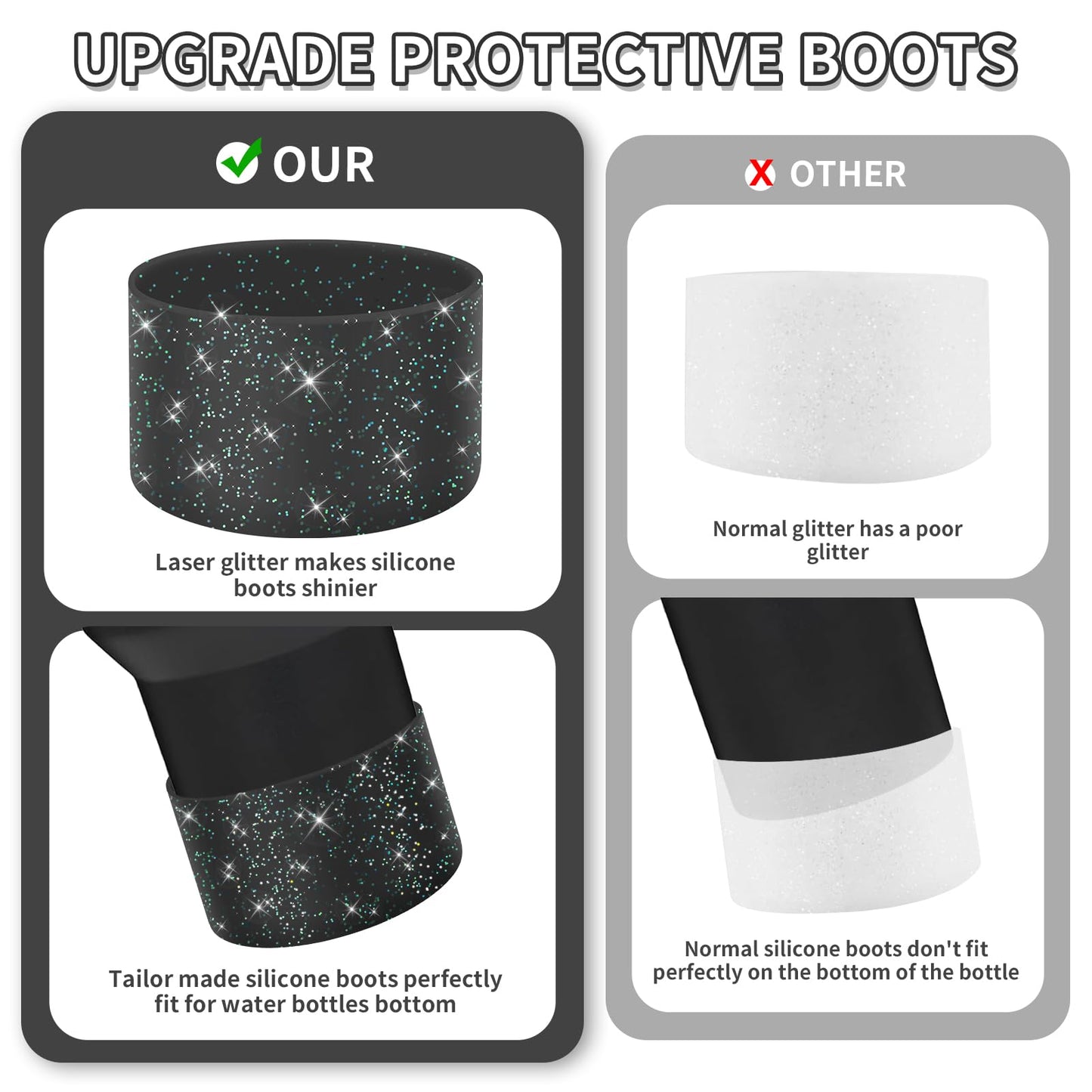 WUQID 2 Pack Bling Silicone Boot Compatible with Stanley Quencher Adventure 40oz & Stanley IceFlow 20oz 30oz, Reduces Dents Protective Silicone Water Bottle Bottom Cover Sleeve