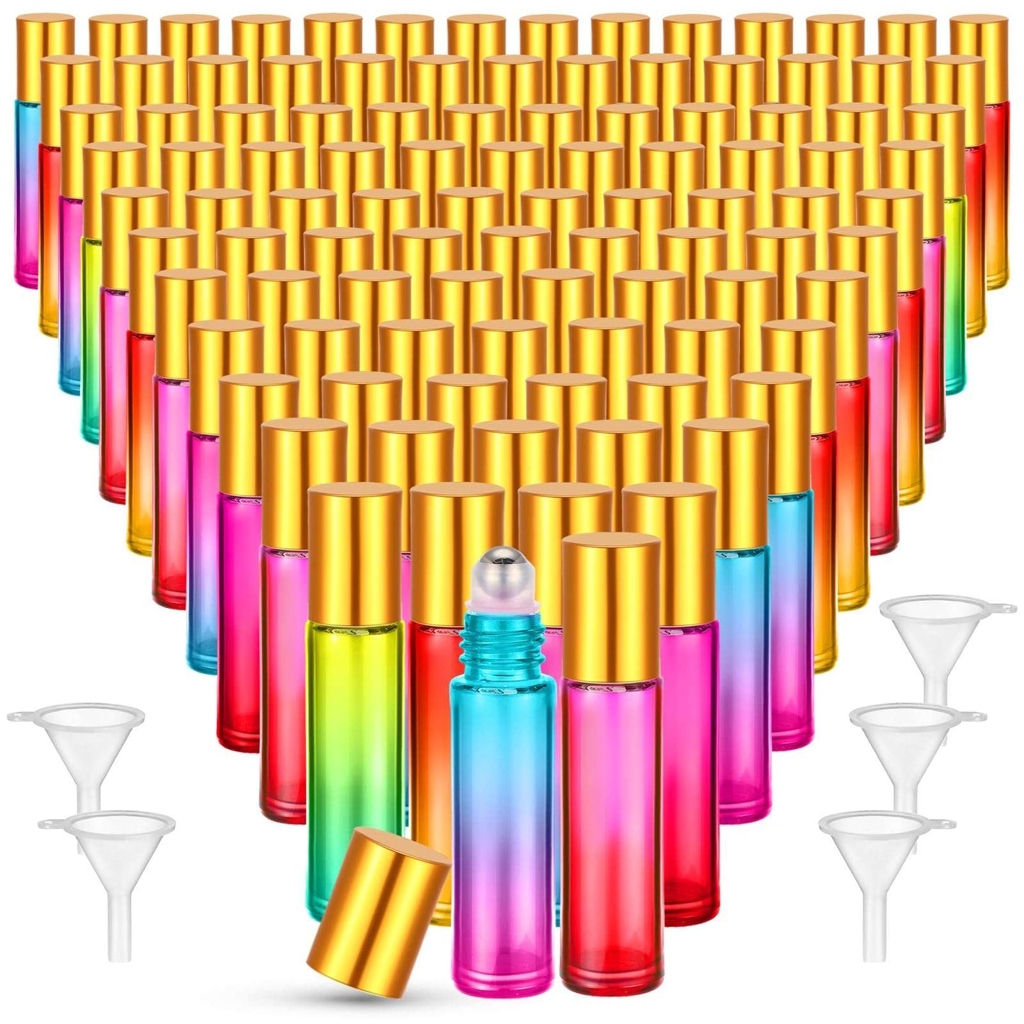 Sumind 150 Pcs Essential Oil Roller Bottles 10 ml Glass Empty Roll on Bottles with Stainless Steel Balls Leak Proof with 5 Funnel for Travel Essential Oil(Mixed Colors)