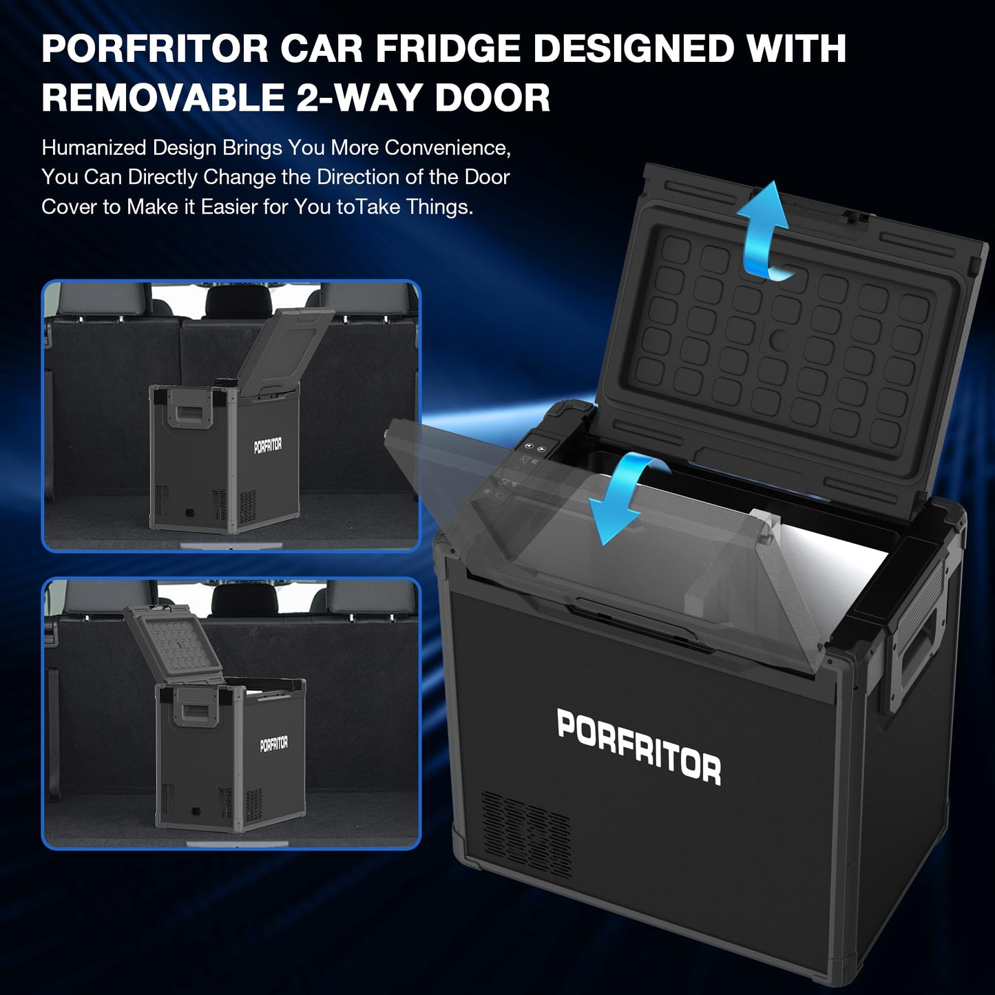 PORFRITOR 12 Volt Refrigerator, 48QT(45L) Electric Cooler, 12V Car Fridge LCD touch Control, 12V Cooler -4℉~68℉, Portable Freezer 12/24V DC 110-240V AC for Camping, Travel, Truck, Home