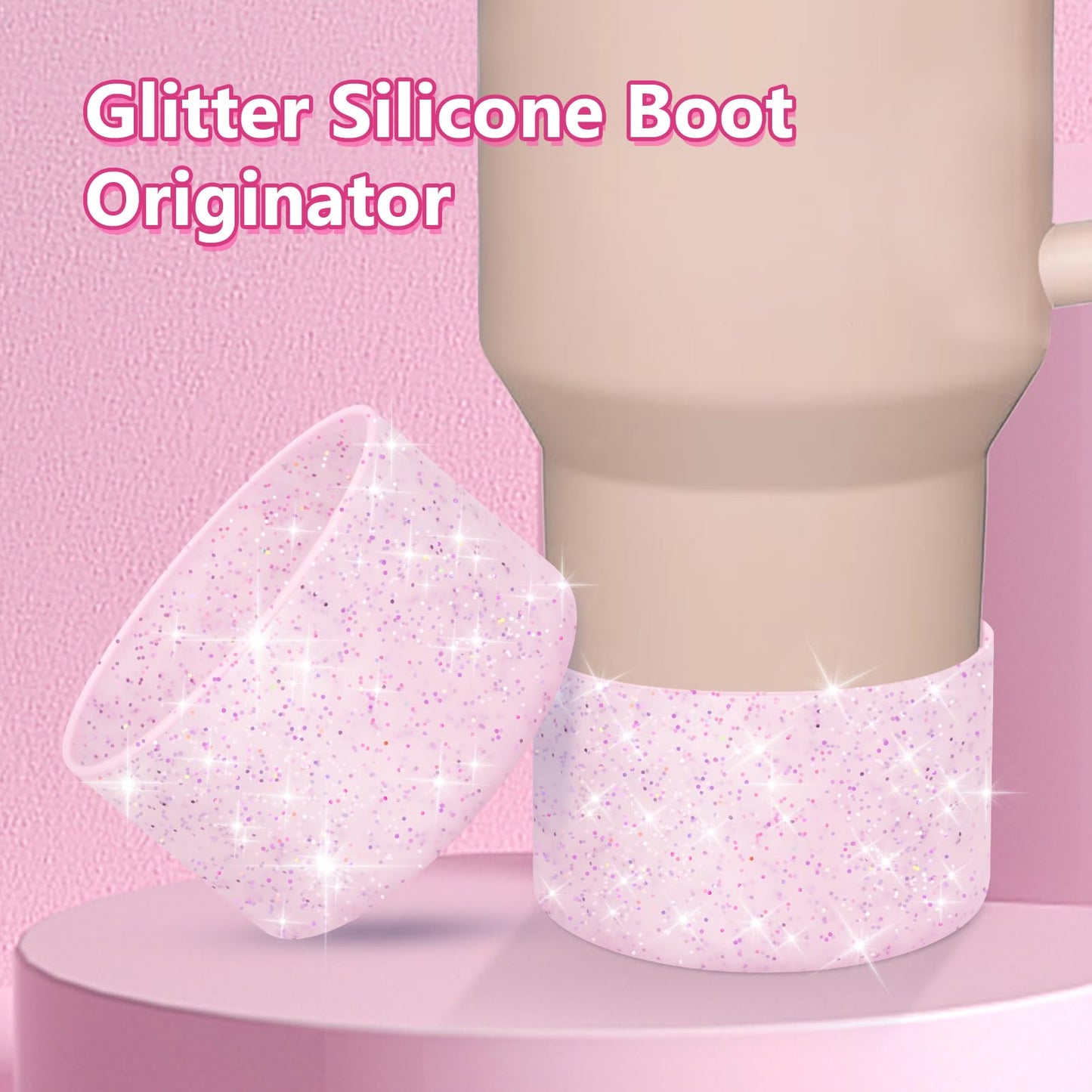 WUQID 2 Pack Bling Silicone Boot Compatible with Stanley Quencher Adventure 40oz & Stanley IceFlow 20oz 30oz, Reduces Dents Protective Silicone Water Bottle Bottom Cover Sleeve