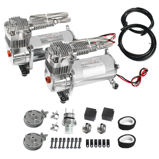 JDMSPEED New 12 Volt Dual Chrome 440C 200 PSI Air Compressor Kit 440C