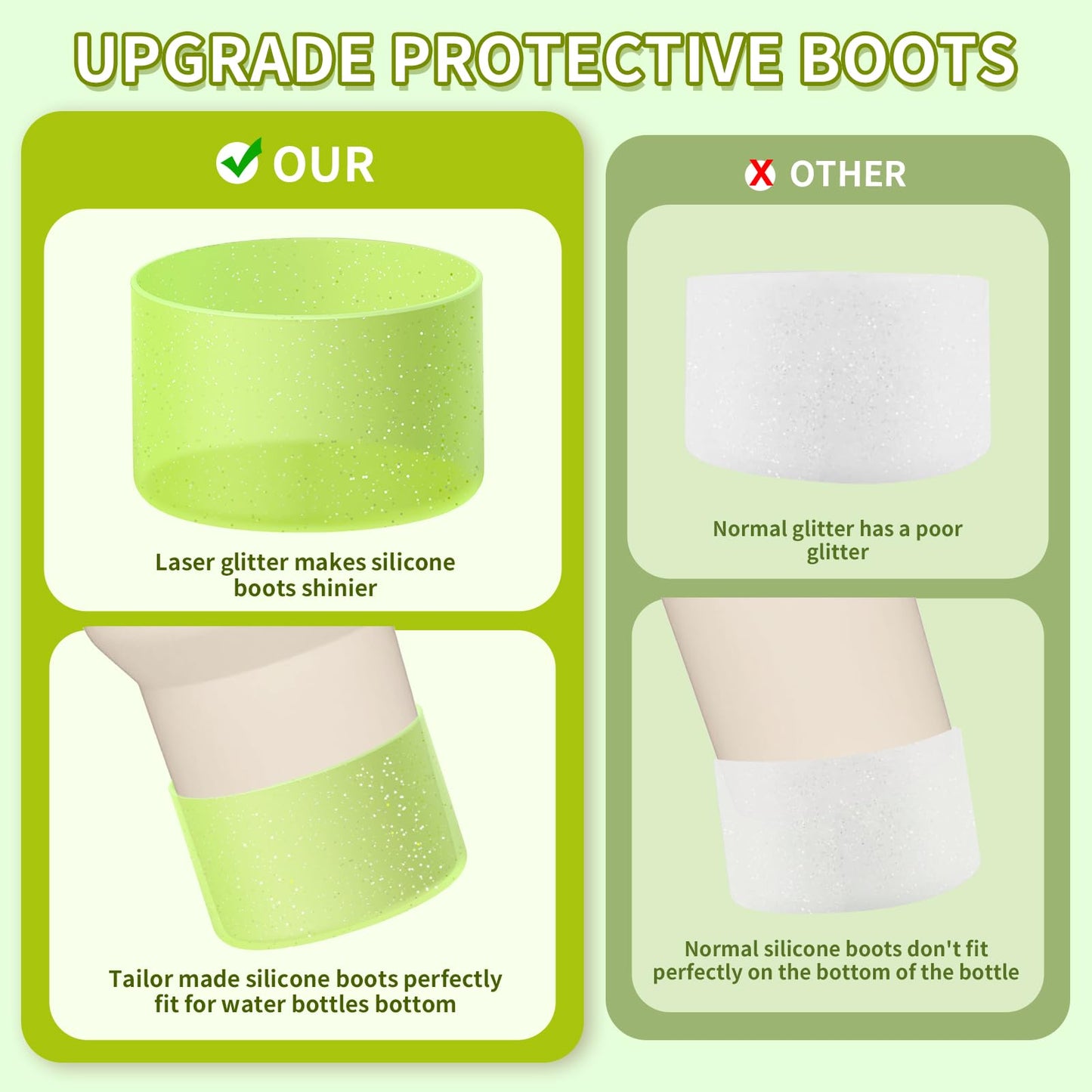 WUQID Protective Bling Silicone Boot Sleeve, Compatible with Stanley Tumbler 20-40oz & Hydro Flask Bottle 12oz-24oz, Glitter Reduces Dents Sleeve Cover for More Bottles/Tumblers Bottom of 2.83-2.95in