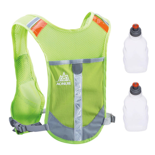JEELAD Running Hydration Vest Hydration Backpack for Man Women with Water Bladder for Cycling Running Race Marathon Trail (#01 Green -with 2 Water Bottles(250ml), One Size)