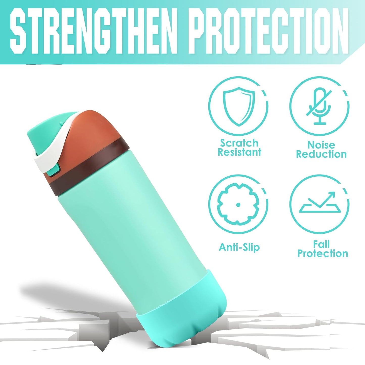 VIKIZUES Silicone Boot Compatible with Owala Water Bottle 24 oz & S'well 25 oz Water Bottle and More 25 oz Stainless Steel Water Bottles, Anti-Slip Bottom Protector Sleeve (Mint)