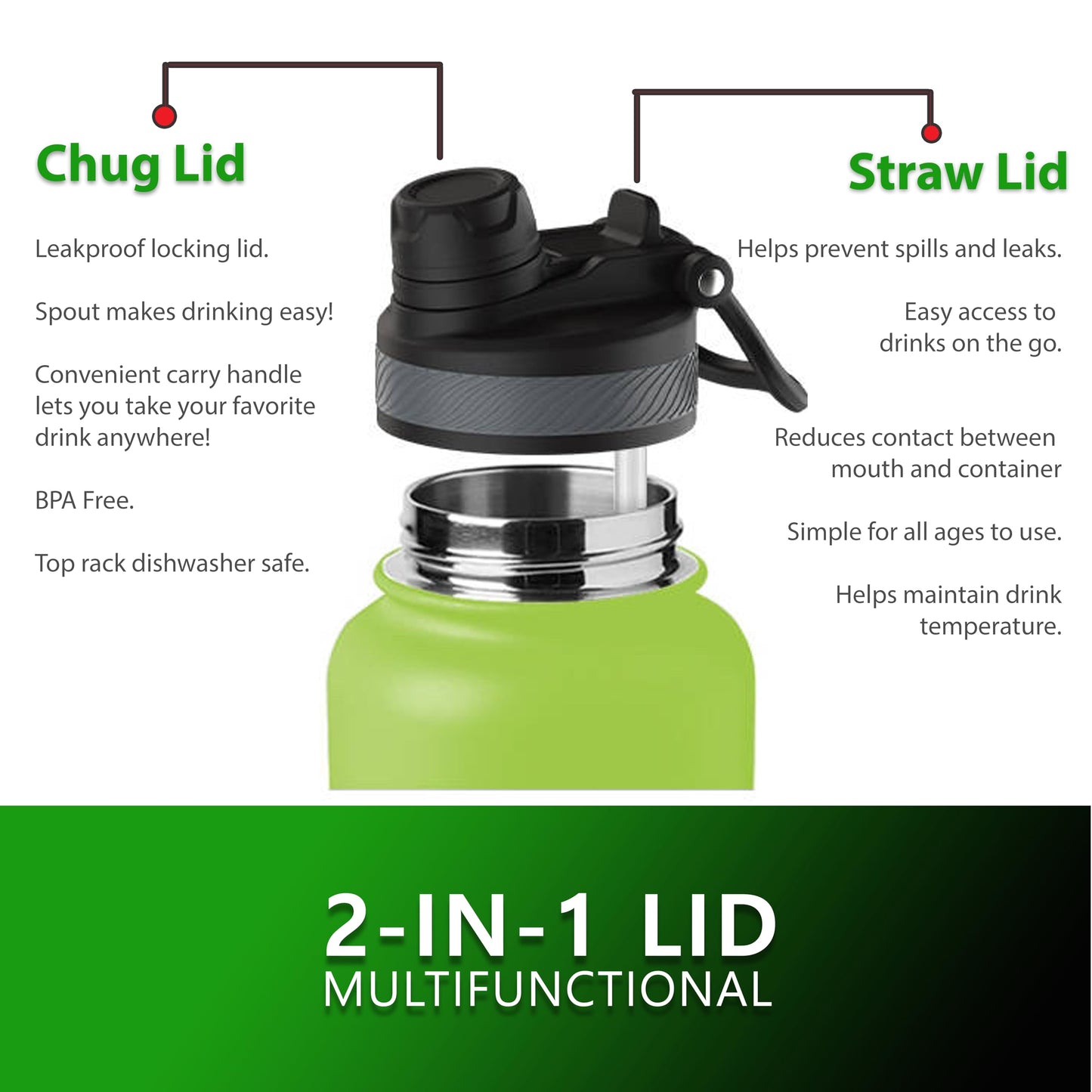 Xpress Sports 32oz Insulated Water Bottle with Straw & Handle- 24hr Cold/12hr Hot, Leakproof Stainless Steel Metal Bottle for Gym, Travel & Sports