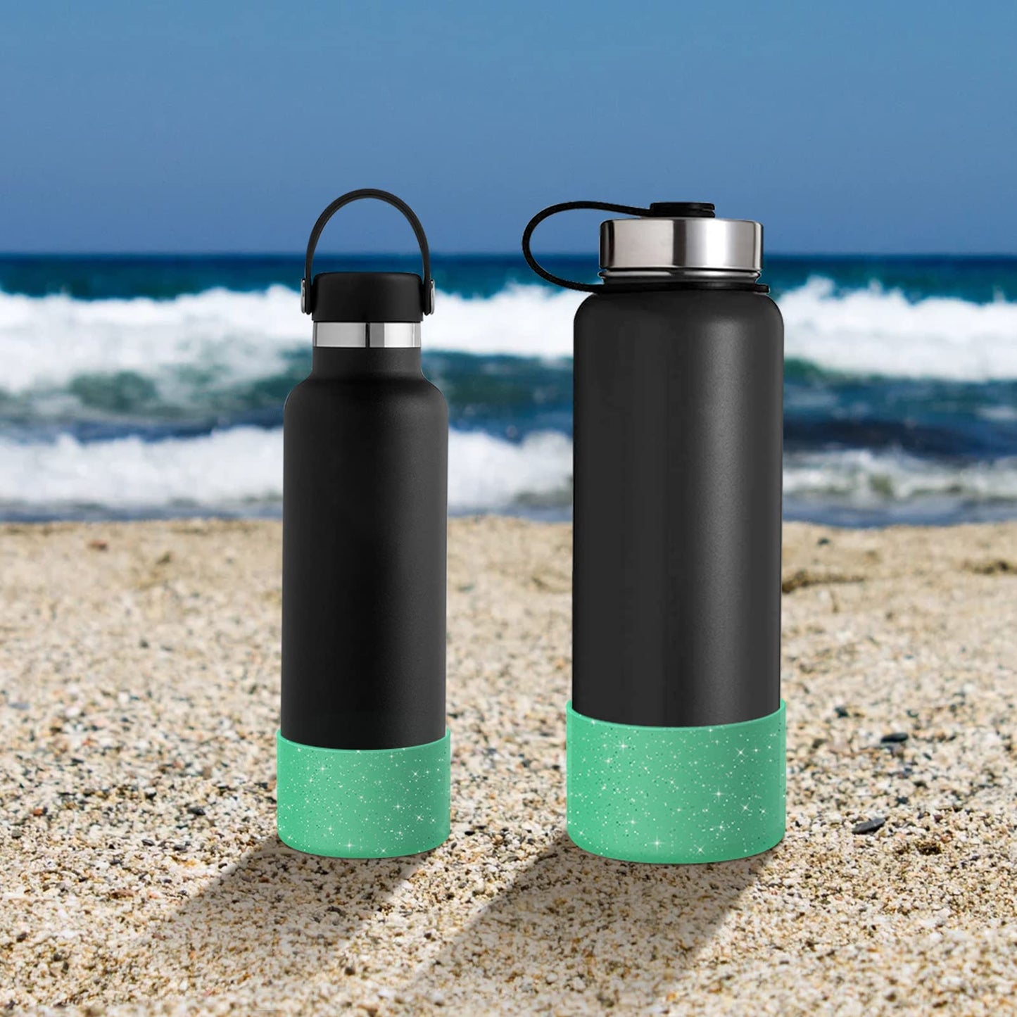 WUQID Protective Bling Silicone Boot Sleeve, Compatible with Stanley Tumbler 20-40oz & Hydro Flask Bottle 12oz-24oz, Glitter Reduces Dents Sleeve Cover for More Bottles/Tumblers Bottom of 2.83-2.95in