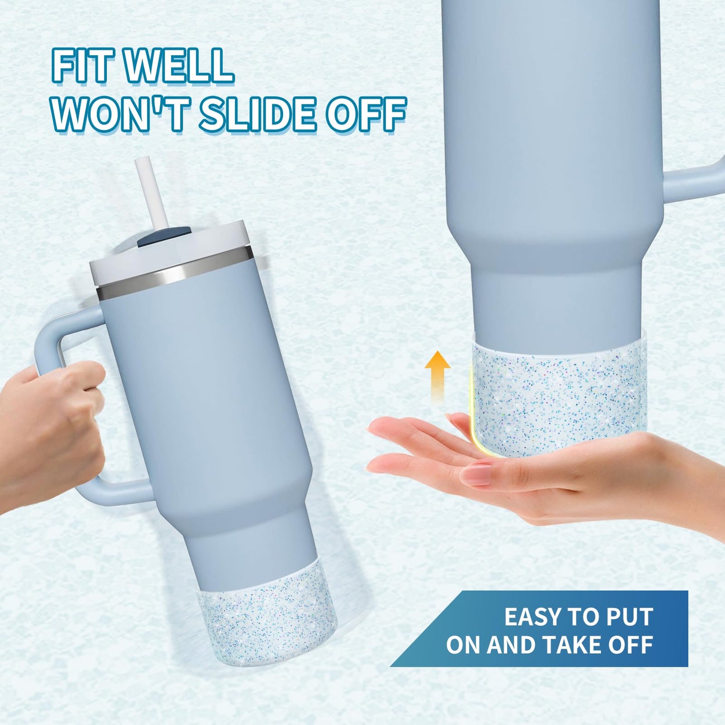 WUQID 2 Pack Bling Silicone Boot Compatible with Stanley Quencher Adventure 40oz & Stanley IceFlow 20oz 30oz, Reduces Dents Protective Silicone Water Bottle Bottom Cover Sleeve