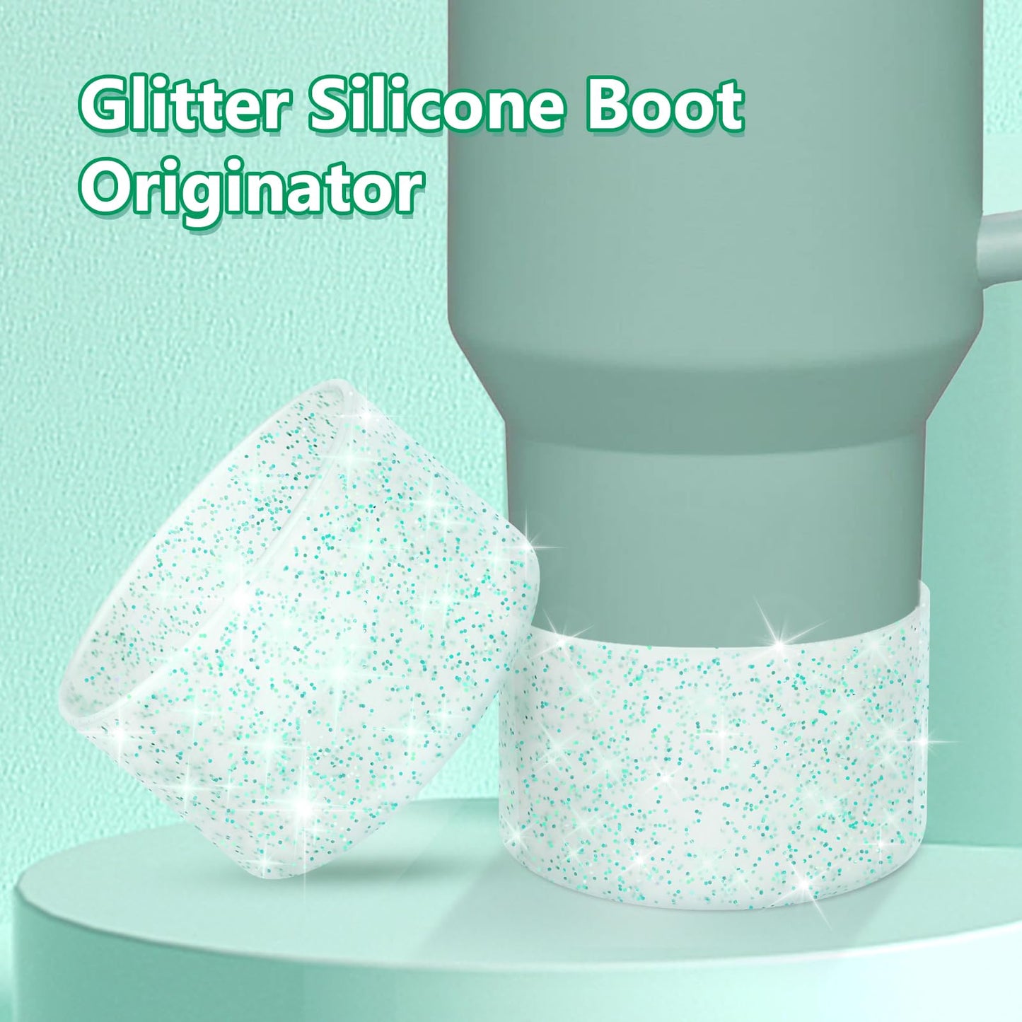 WUQID Protective Bling Silicone Boot Sleeve, Compatible with Stanley Tumbler 20-40oz & Hydro Flask Bottle 12oz-24oz, Glitter Reduces Dents Sleeve Cover for More Bottles/Tumblers Bottom of 2.83-2.95in
