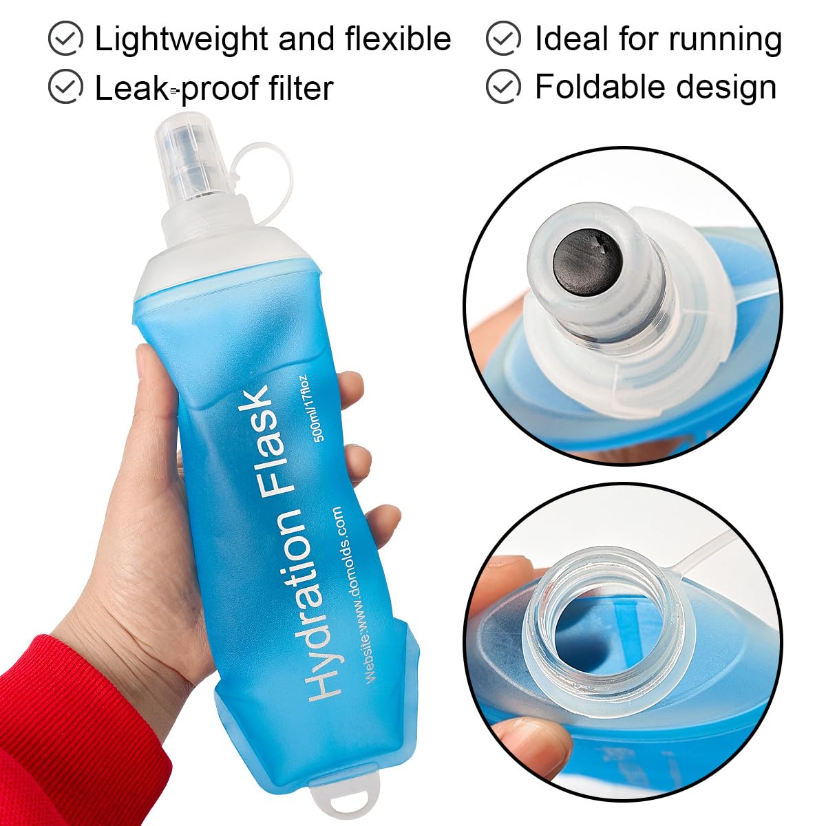 WILDREEDS 250ml Soft Flask, TPU Collapsible Soft Water Bottle for Hydration Pack, Running Vest, Folding Water Bottle for Hiking Cycling Climbing-2Pcs, Blue