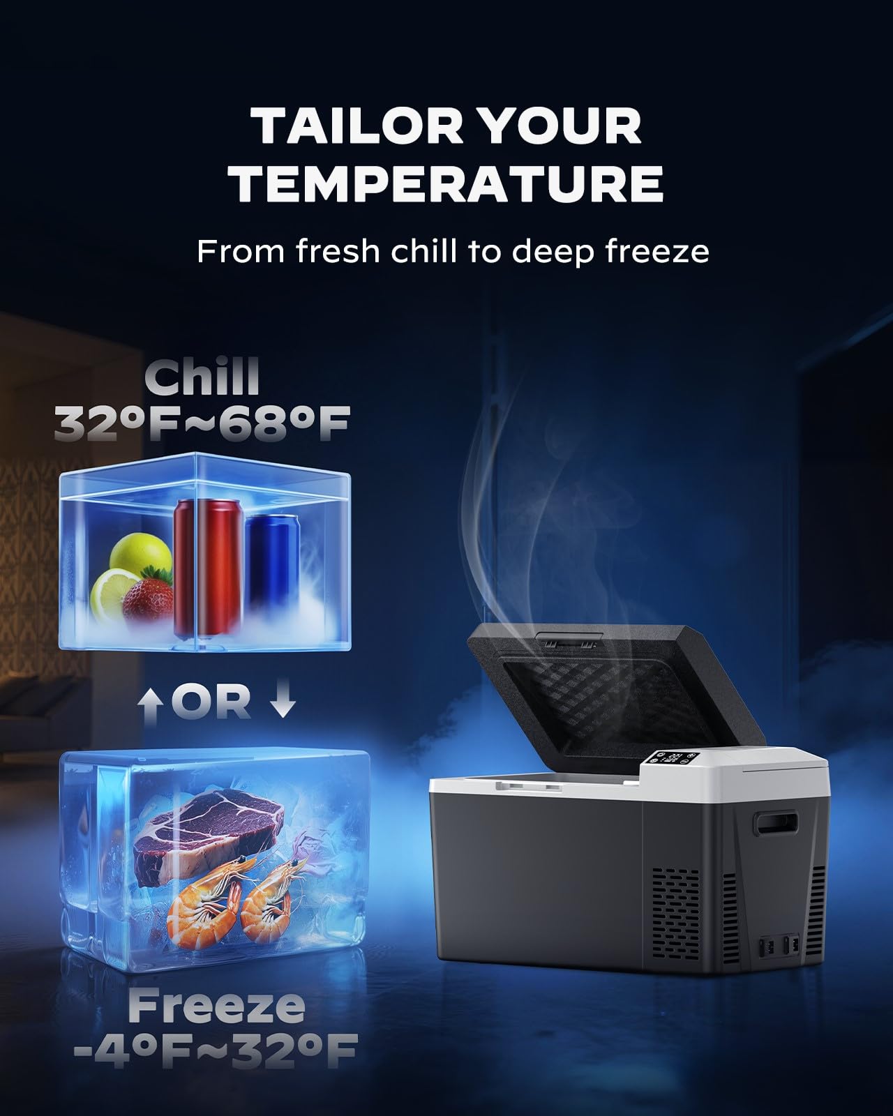 Marsail 12 Volt Car Refrigerator, 24QT Electric Cooler, Portable Car Fridge with Battery Power Option, 12/24V DC and 110-240V AC for Truck, RV, SUV, Travel, Camping, Road Trips -4°F to +68°F