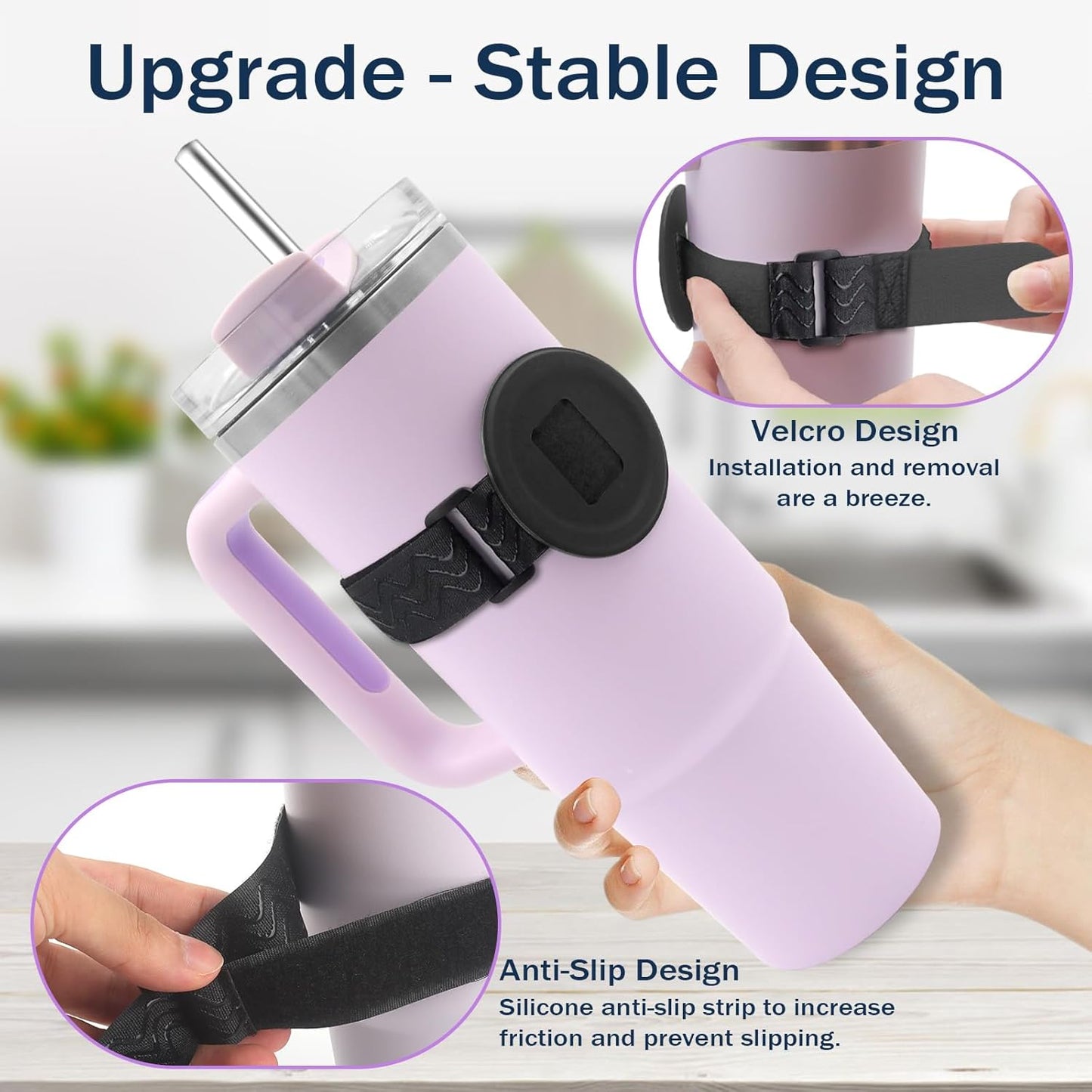 Water Bottle Phone Holder for MagSafe, Magnetic Holder Upgrade Silicone Anti-slip Adjustable Strap for Stanley Cup Gym Accessories, for iPhone & AirPods Owala Simple Modern Water Bottle w/2×Metal Ring