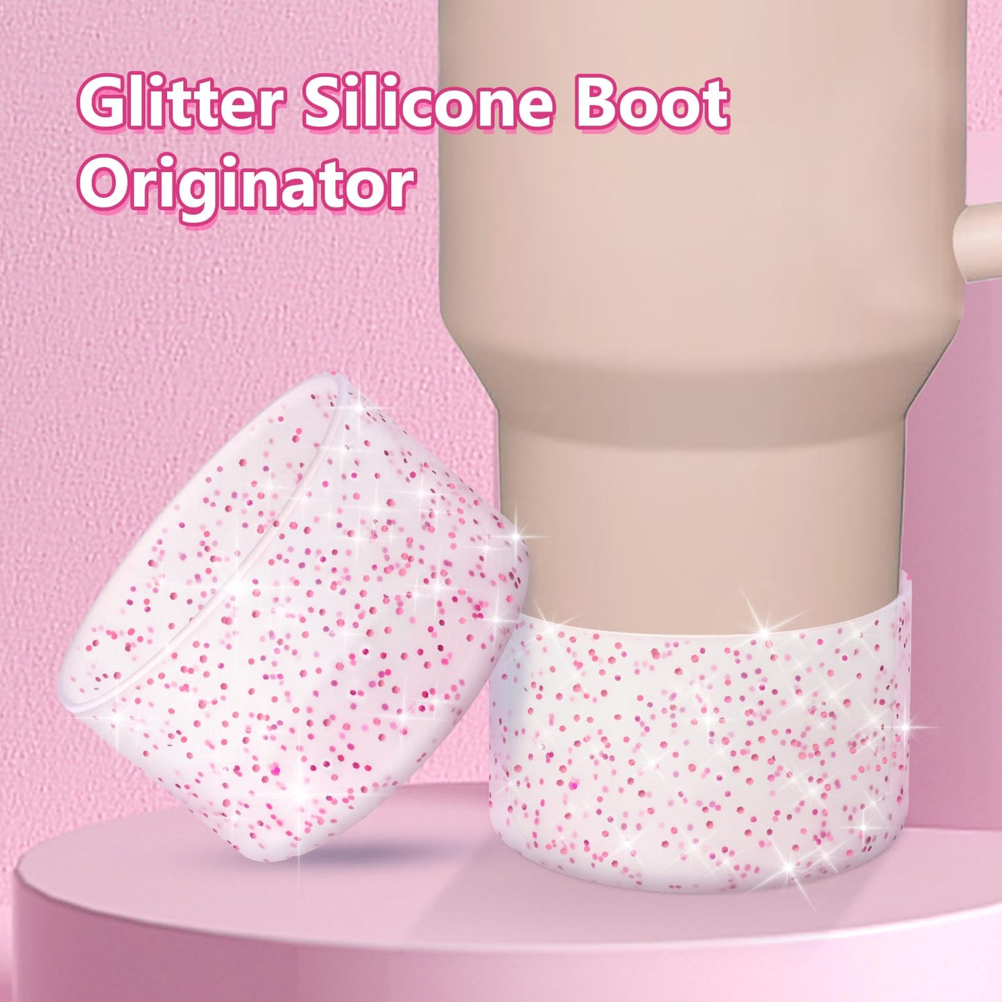 WUQID Protective Bling Silicone Boot Sleeve, Compatible with Stanley Tumbler 20-40oz & Hydro Flask Bottle 12oz-24oz, Glitter Reduces Dents Sleeve Cover for More Bottles/Tumblers Bottom of 2.83-2.95in