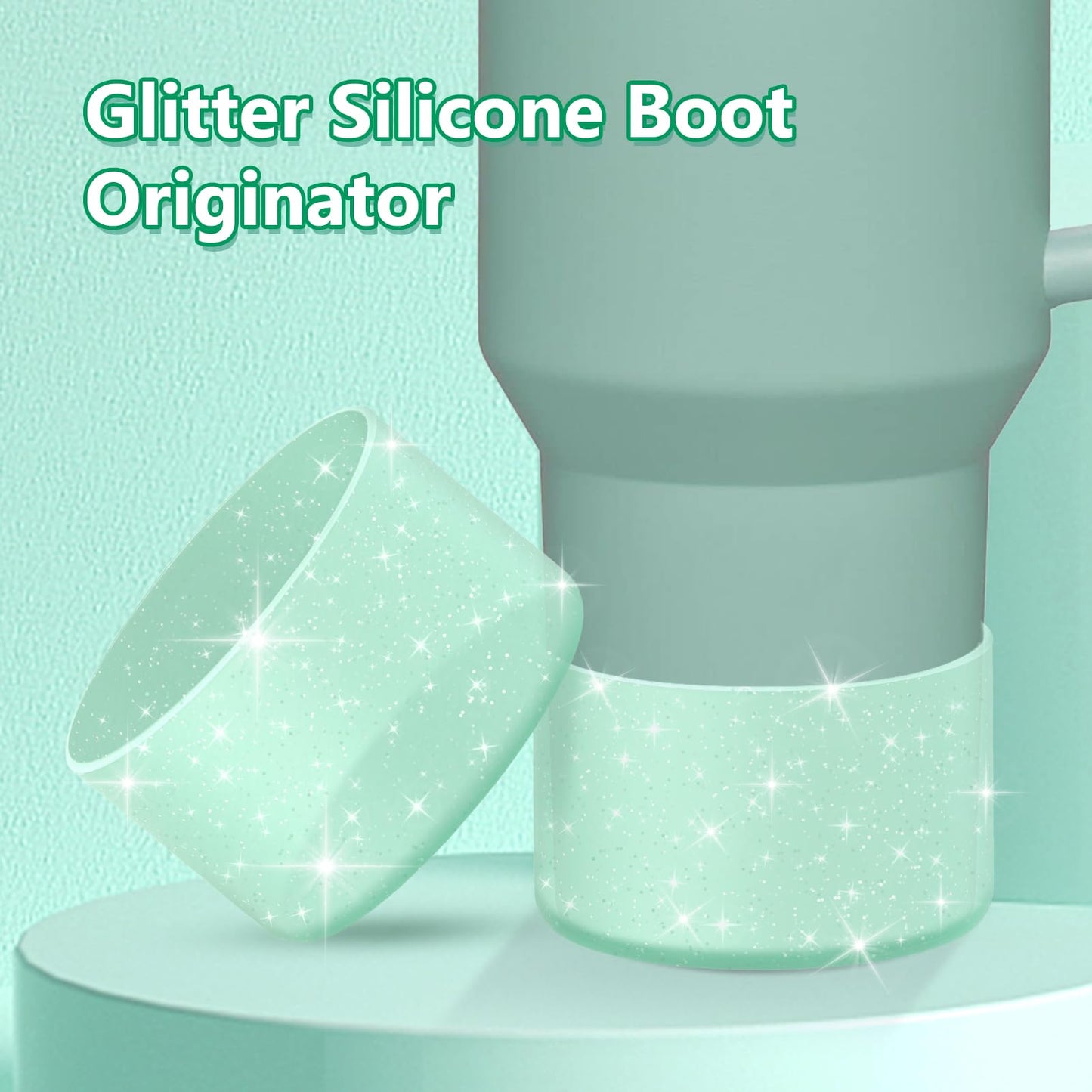 WUQID Protective Bling Silicone Boot Sleeve, Compatible with Stanley Tumbler 20-40oz & Hydro Flask Bottle 12oz-24oz, Glitter Reduces Dents Sleeve Cover for More Bottles/Tumblers Bottom of 2.83-2.95in