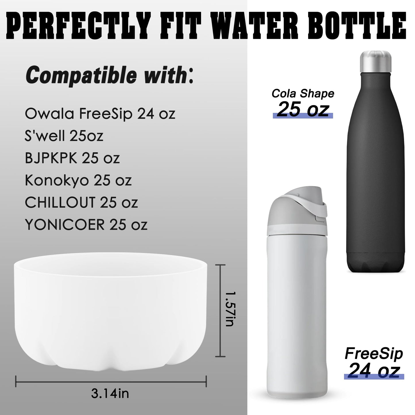 VIKIZUES 2Pcs Silicone Boot Compatible with Owala Water Bottle 24 oz & S'well 25 oz Water Bottle and More 25 oz Stainless Steel Water Bottles, Anti-Slip Bottom Protector Sleeve (White)