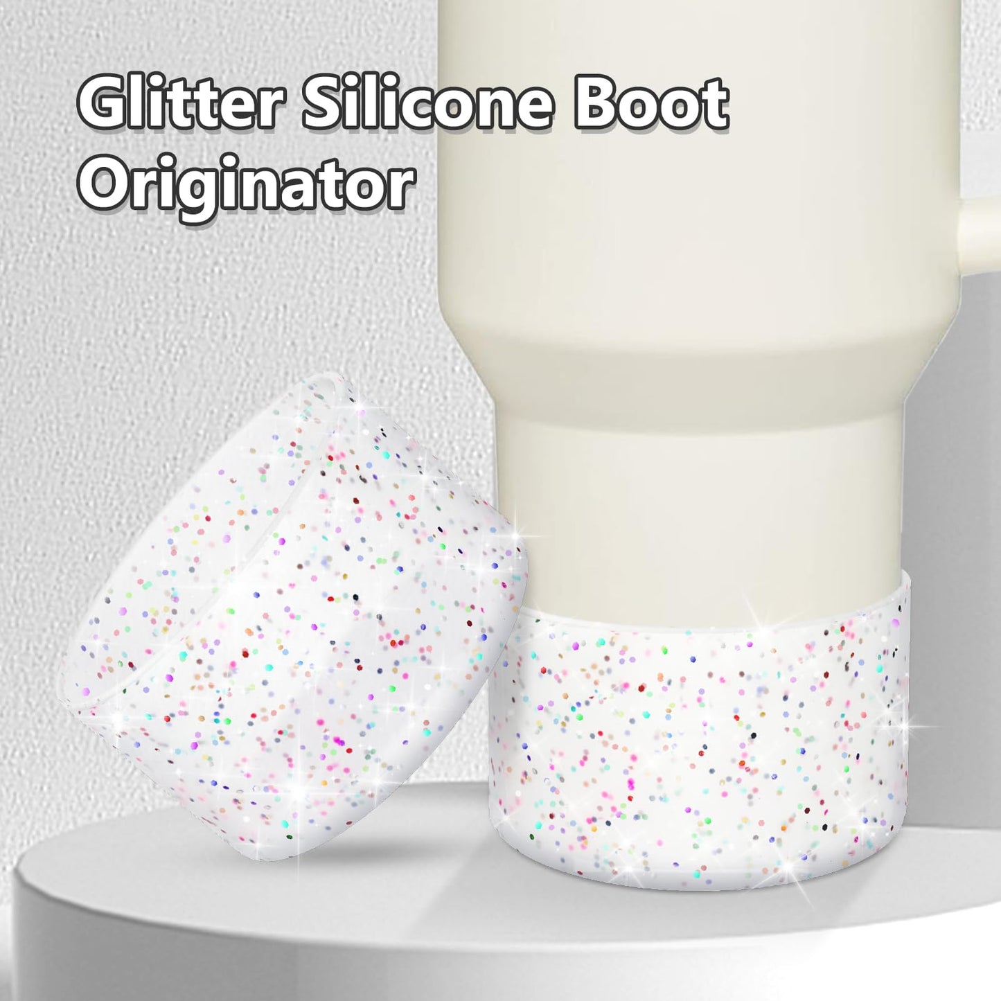 WUQID Protective Bling Silicone Boot Sleeve, Compatible with Stanley Tumbler 20-40oz & Hydro Flask Bottle 12oz-24oz, Glitter Reduces Dents Sleeve Cover for More Bottles/Tumblers Bottom of 2.83-2.95in