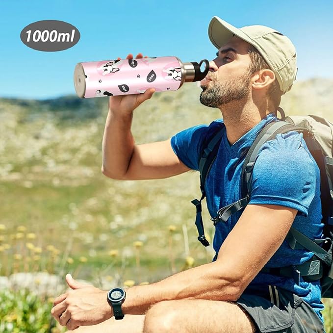 ALAZA Cute French Bulldog Puppy Dog Water Bottle With Straw Lids Boys Girls,Vacuum Insulated Leakproof Stainless-Steel Sports Bottle Thermal Flask For Gym Yoga Camping,20Oz (600Ml)