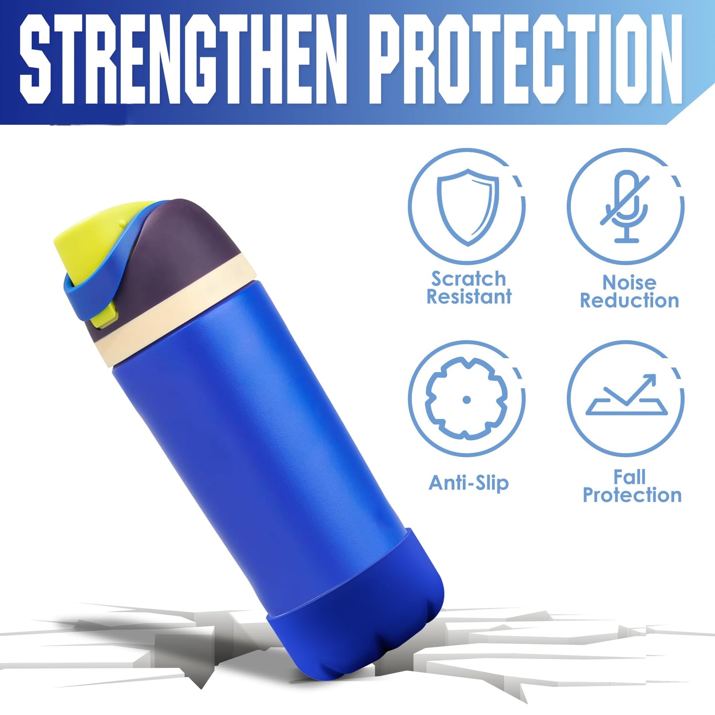 VIKIZUES Silicone Boot Compatible with Owala Water Bottle 24 oz & S'well 25 oz Water Bottle and More 25 oz Stainless Steel Water Bottles, Anti-Slip Bottom Protector Sleeve (Blue)