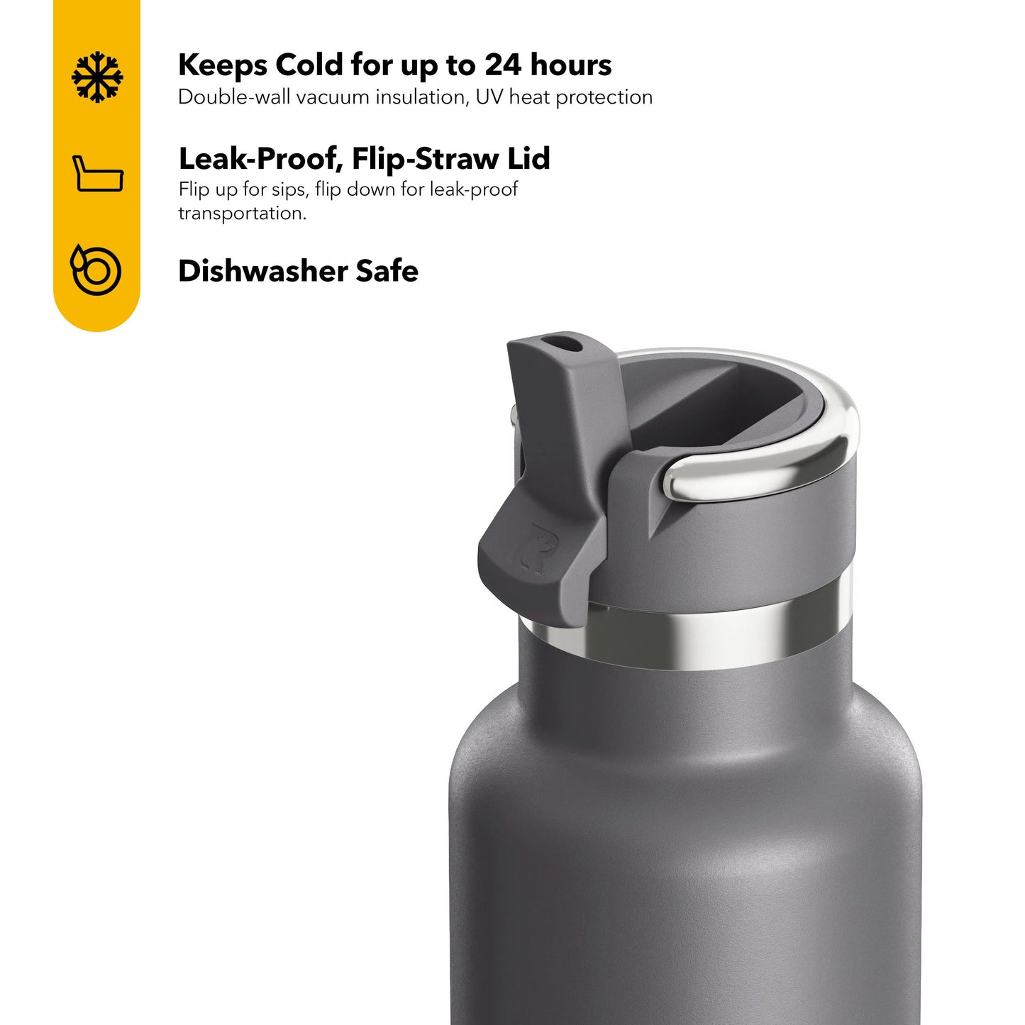 RTIC 20oz Journey Bottle Metal Stainless Steel Vacuum Insulated, BPA Free, Reusable, for Water, Hot and Cold Drinks, Travel, Sports, Camping, Graphite