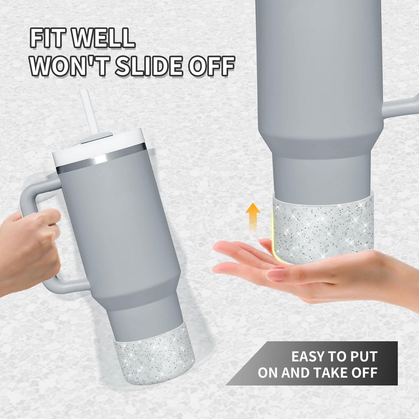 WUQID 2 Pack Bling Silicone Boot Compatible with Stanley Quencher Adventure 40oz & Stanley IceFlow 20oz 30oz, Reduces Dents Protective Silicone Water Bottle Bottom Cover Sleeve