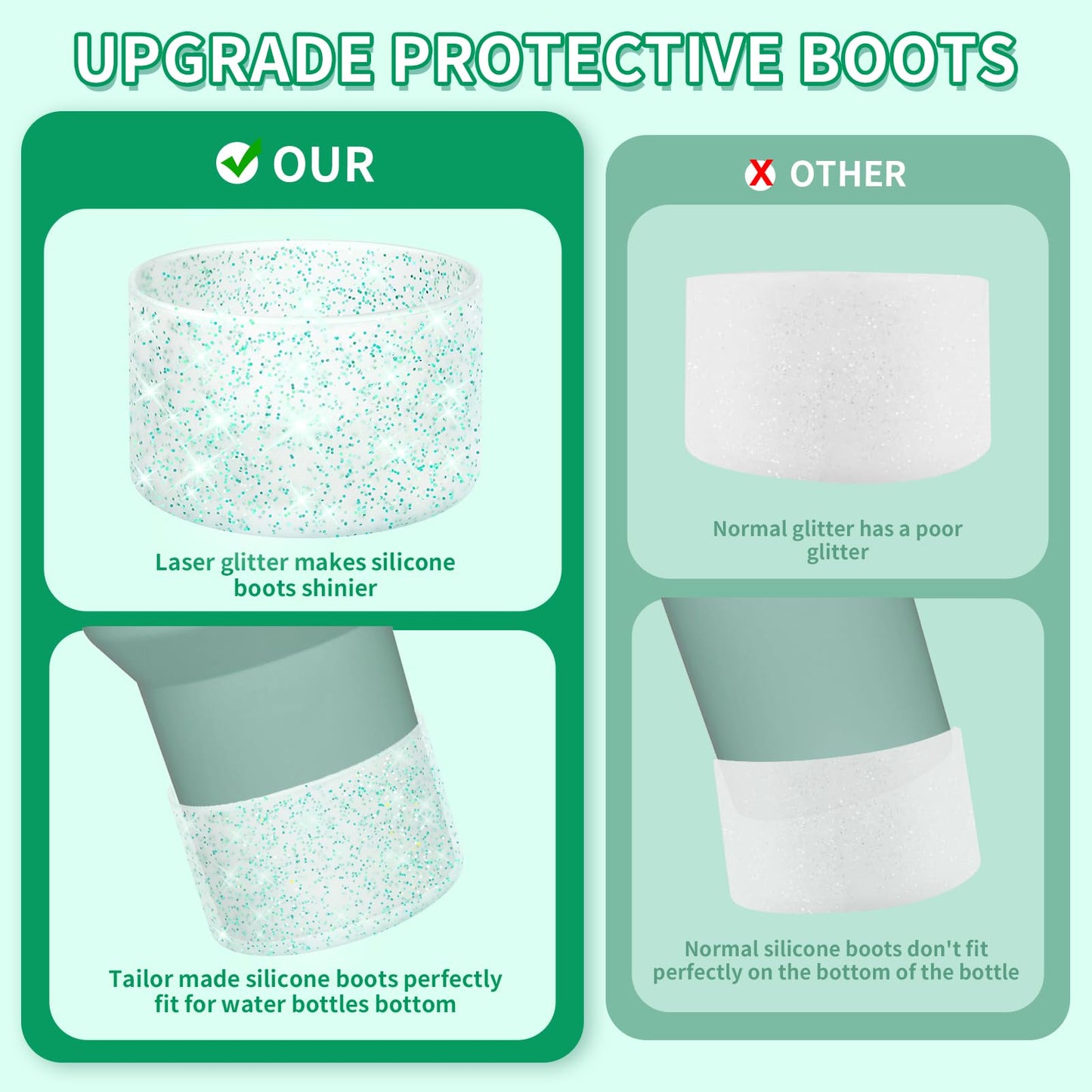 WUQID Protective Bling Silicone Boot Sleeve, Compatible with Stanley Tumbler 20-40oz & Hydro Flask Bottle 12oz-24oz, Glitter Reduces Dents Sleeve Cover for More Bottles/Tumblers Bottom of 2.83-2.95in